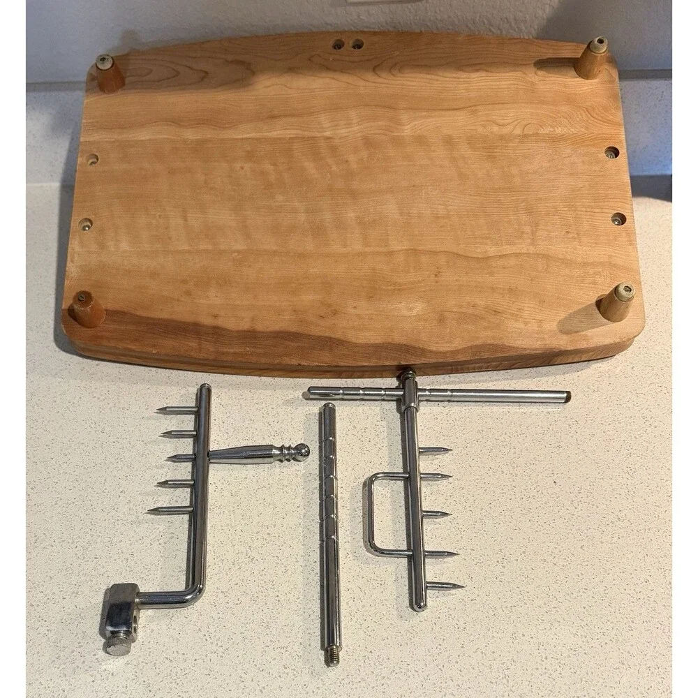 VTG YUGOSLAVIA WOOD BUTCHER BOARD Meat Roast Cutting Block Steel Spikes 20